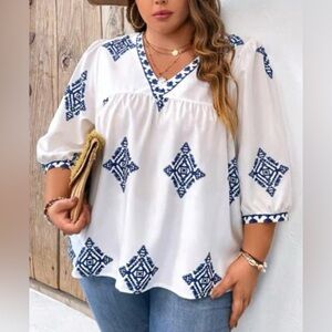 SHEIN Curve Vcay retro floral embroidered print v-neck flowy summer NEW size 4X